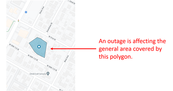 Example of Outage Map polygon showing an outage area
